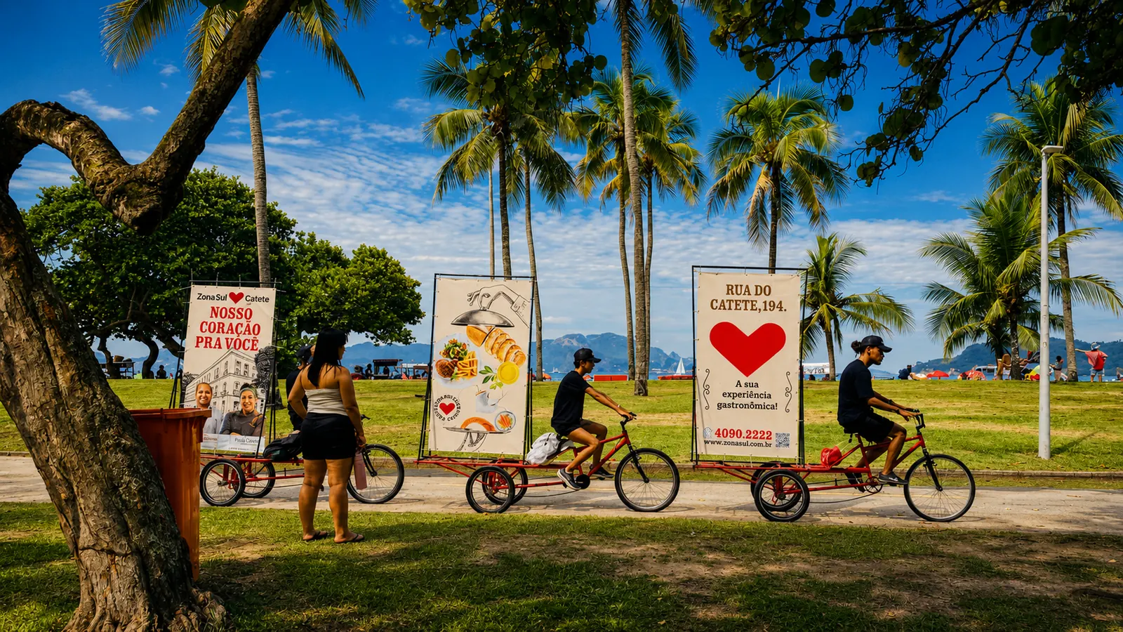 Bikedoor da Exfera Mídia circulando na orla do Rio de Janeiro