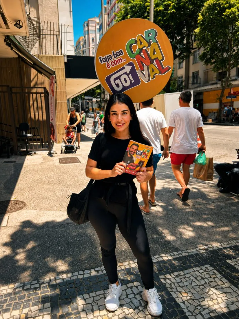 Representante de marca com mochila pirulito em Copacabana